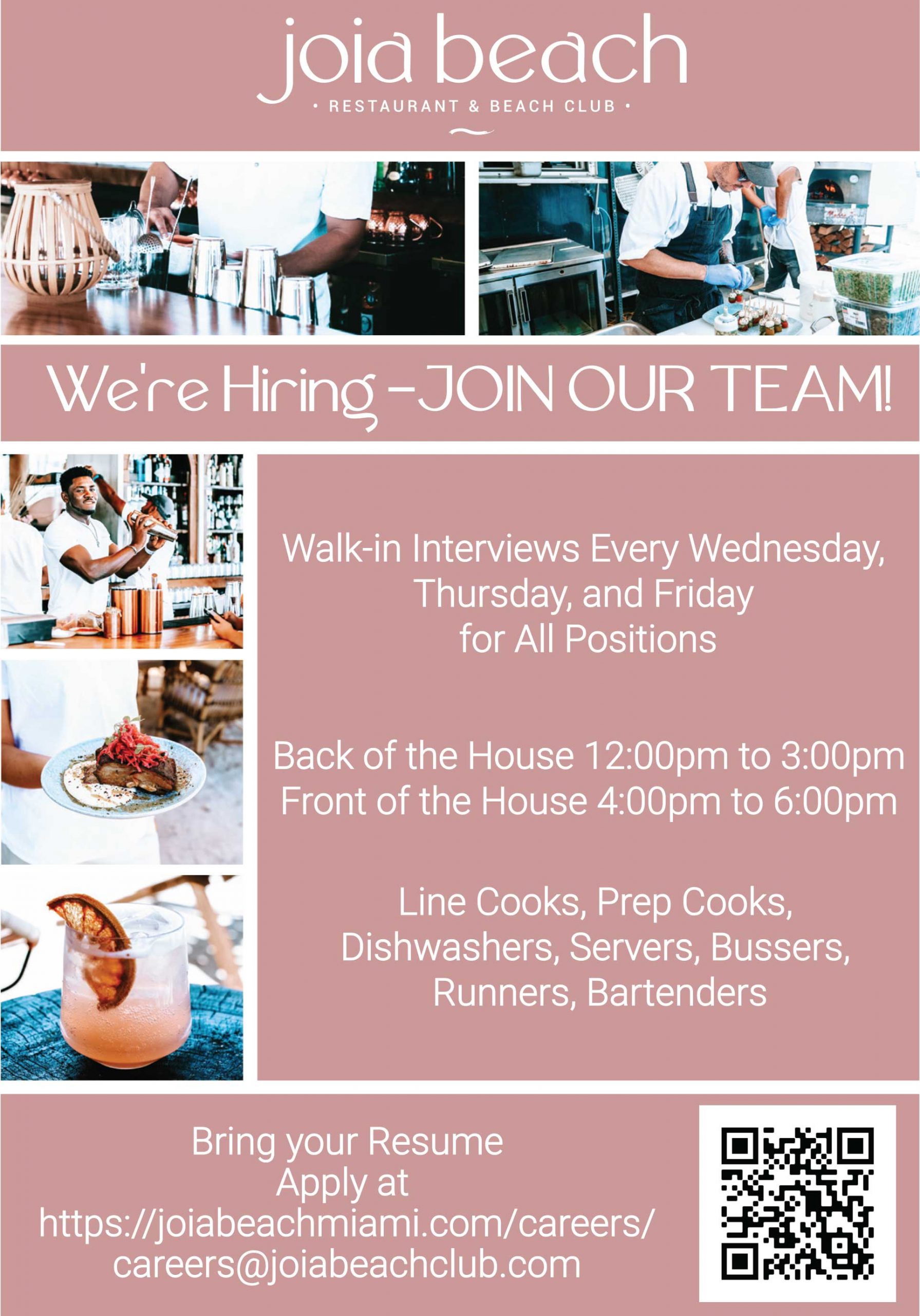 Joia Beach Career Fair - Walk-in Interviews Every Wednesday, Thursday, and Friday for All Positions
